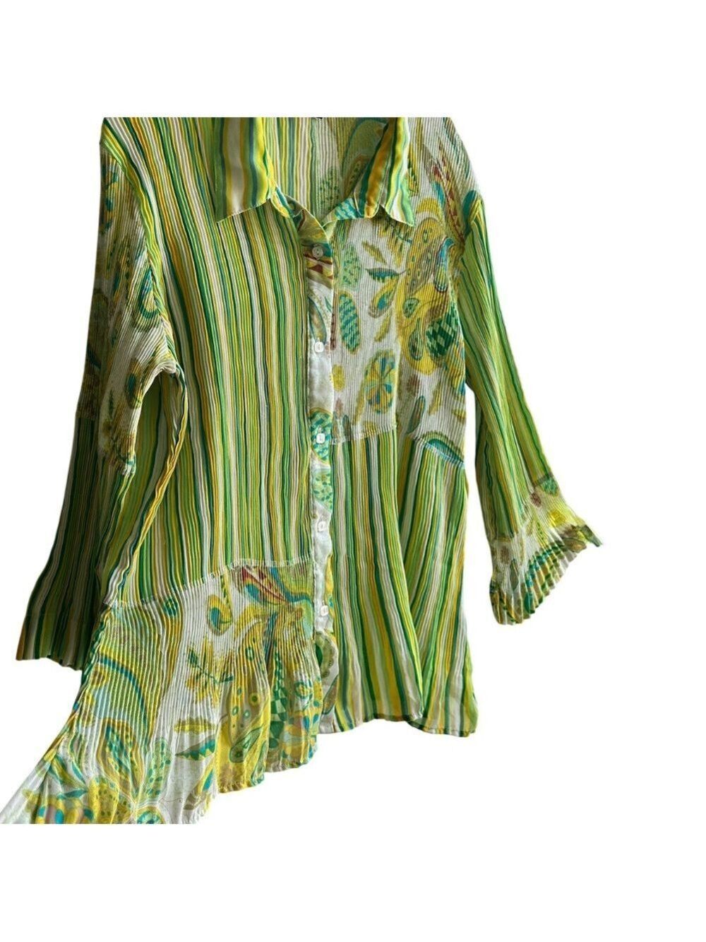 M Milano Lightweight Paisley & Striped Patchwork Design 3/4 Sleeve Blouse XL - Picture 3 of 7